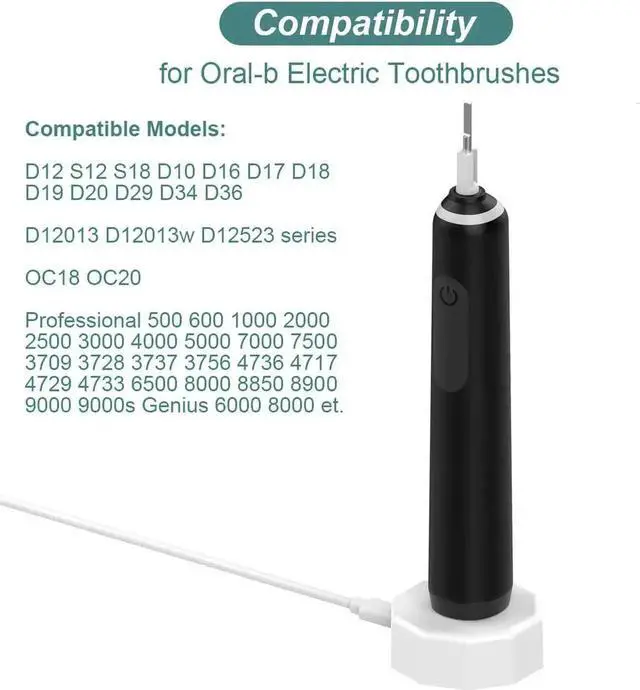 Alt view image 6 of 7 - Charger for Braun Oral-B Electric Toothbrushes, Portable Charging Base Power Cable Cord for Oral-B Toothbrushes, Type 3757 - White