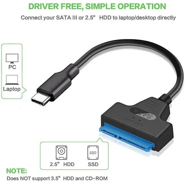 Alt view image 2 of 7 - Type C USB 3.1 Male to SATA 22 Pin 2.5" Hard disk driver SSD Adapter Cable for Macbook & Laptop UC-215