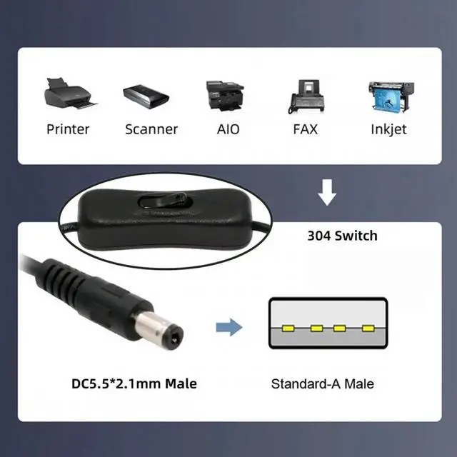 Alt view image 7 of 7 - DC 5.5x2.1mm Plug to USB Type-A Cable with On Off Power Switch Button for DC 5V Desk Lamp Fan Camera