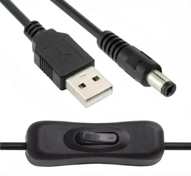 Alt view image 2 of 7 - DC 5.5x2.1mm Plug to USB Type-A Cable with On Off Power Switch Button for DC 5V Desk Lamp Fan Camera