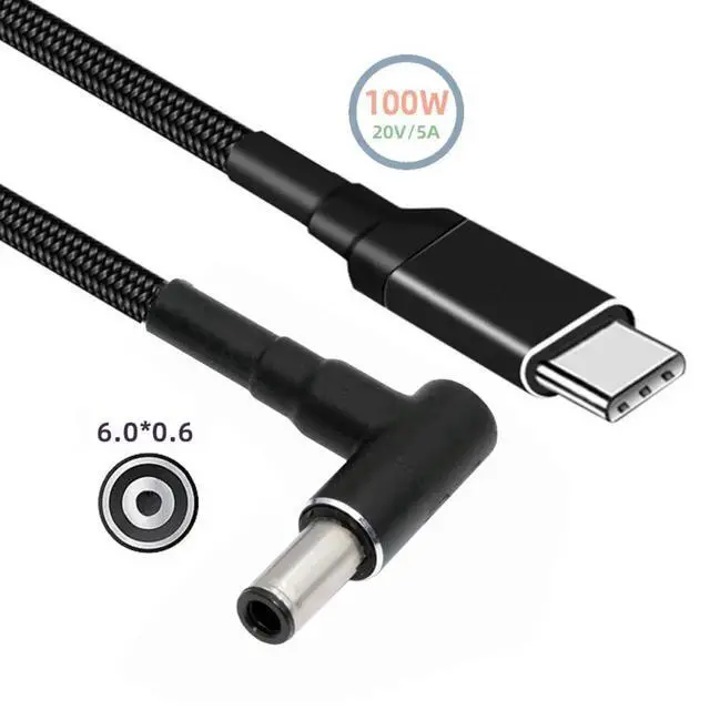 Alt view image 2 of 7 - 100W Type C USB-C Input to 20V DC 6.0*1.4*0.6mm Output Power 20V 5A 65W PD Charge Cable for Laptop