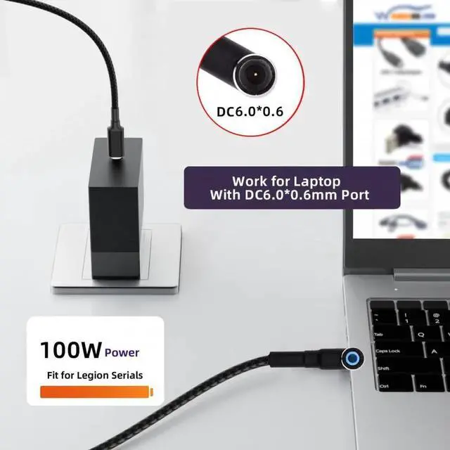 Alt view image 7 of 7 - 100W Type C USB-C Input to 20V DC 6.0*1.4*0.6mm Output Power 20V 5A 65W PD Charge Cable for Laptop