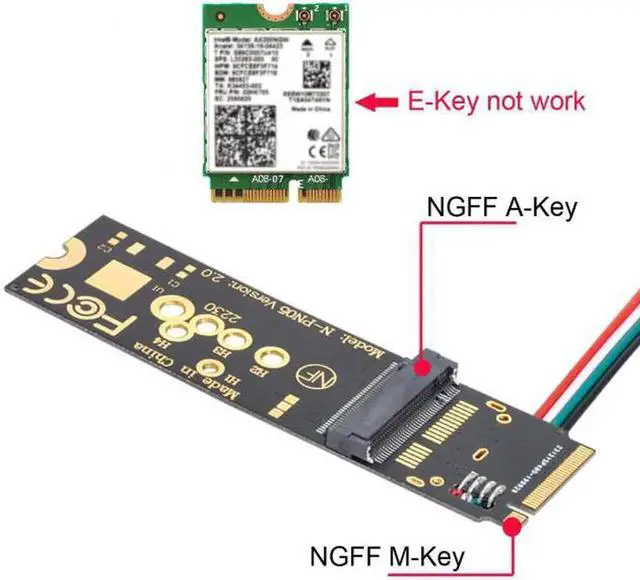 Alt view image 4 of 7 - Wireless NGFF A/E-Key WiFi Card to M.2 NGFF Key-M NVME SSD Adapter for AX200 Wifi 6 Bluetooth 5.1