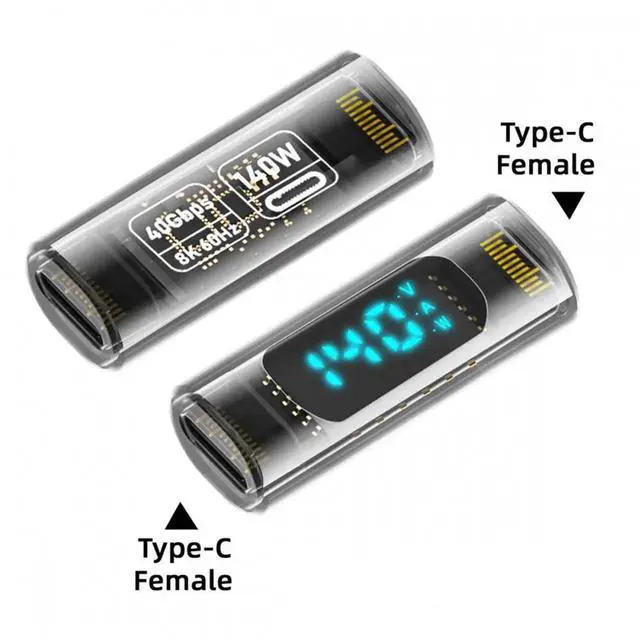 Alt view image 4 of 7 - Type-C Smart LED Display USB-C Female to Female Extension Adapter USB4.0 40Gbps 140W Current Voltage Monitoring Tester Detector