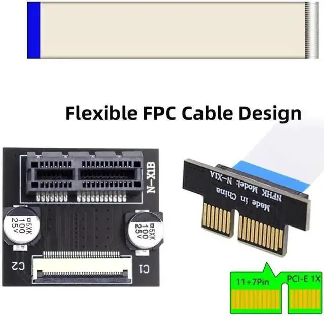 Alt view image 3 of 6 - Low Profile PCI-E Express 1X Slot Riser Card Extender Extension Ribbon Flex Relocate Cable 10cm 90 Degree Angled