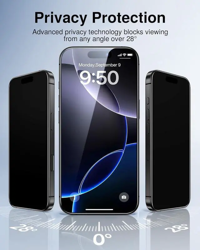 Alt view image 2 of 7 - SmartDevil 2 Pack Tempered Glass for iPhone 16 Pro Max Privacy Screen Protector, Military-Grade Shatterproof Protection, 9H Hardness, Anti-Spy Privacy Film, Fast & Easy Installation, Case Friendly Des