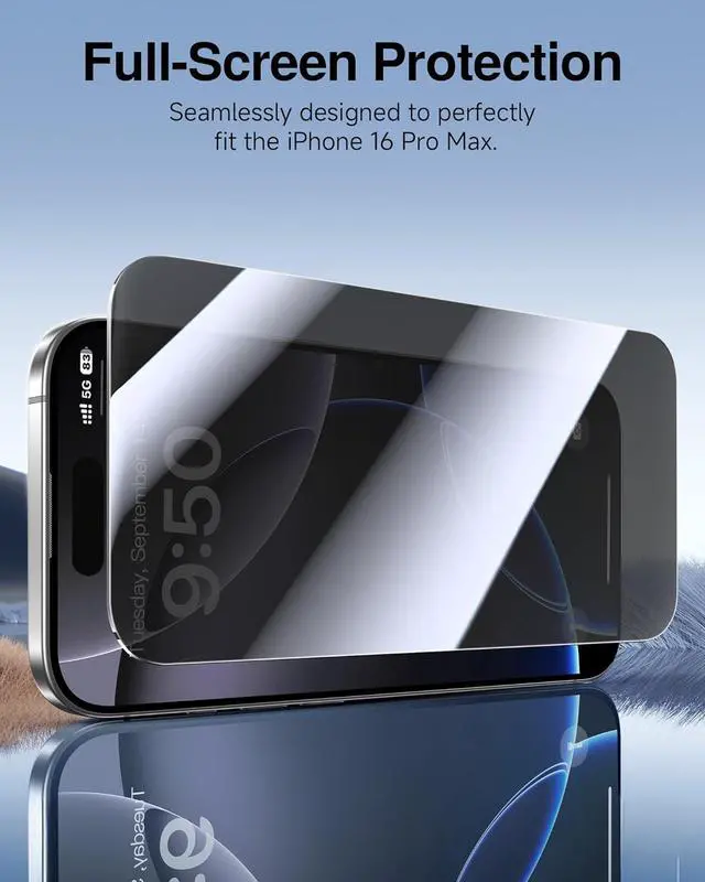 Alt view image 6 of 7 - SmartDevil 2 Pack Tempered Glass for iPhone 16 Pro Max Privacy Screen Protector, Military-Grade Shatterproof Protection, 9H Hardness, Anti-Spy Privacy Film, Fast & Easy Installation, Case Friendly Des
