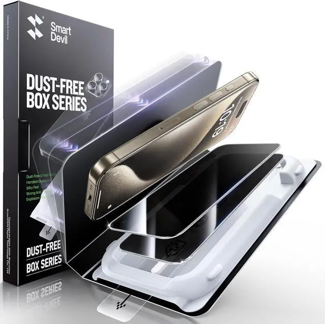 Main image of SMARTDEVIL 2 Pack Privacy Screen Protector for iPhone 15 Pro, [Anti-Spy] [Military-Grade Shatterproof] [9H Hardness] Tempered Glass, [Easy Installation], Dust-Free Box