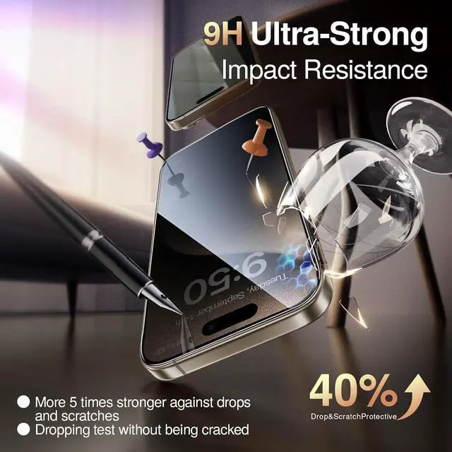 Alt view image 6 of 7 - SMARTDEVIL 2 Pack Privacy Screen Protector for iPhone 15 Pro, [Anti-Spy] [Military-Grade Shatterproof] [9H Hardness] Tempered Glass, [Easy Installation], Dust-Free Box