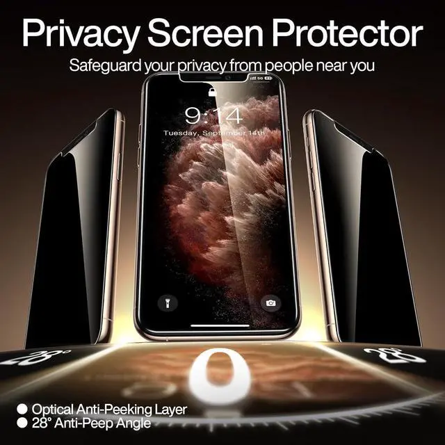 Alt view image 3 of 7 - SMARTDEVIL 2Pack for iPhone 11 Pro Privacy Screen Protector with 2Pack Camera Lens Protector, 9H Anti-Spy Privacy Screen, Anti-Shatter Glass, Bubble Free Easy Install