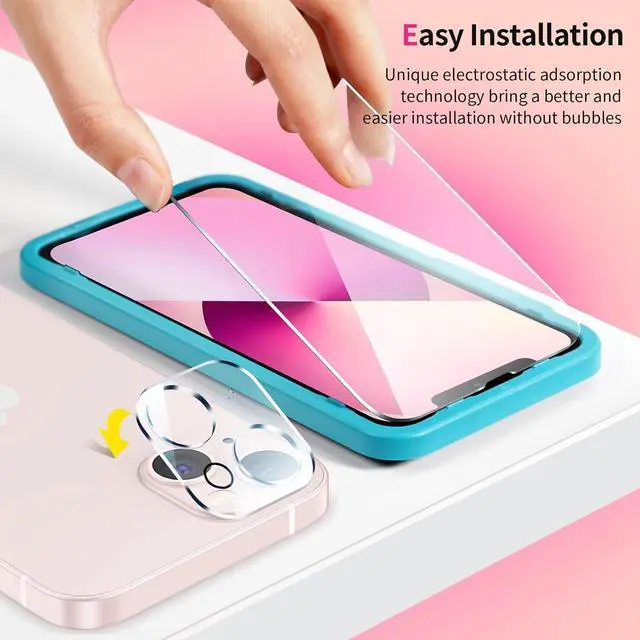 Alt view image 6 of 7 - SMARTDEVIL Screen Protector for iPhone 13 Mini 5.4 Inch, 3 Pack Tempered Glass and 2 Pack Camera Lens Protector with Easy Installation Kit