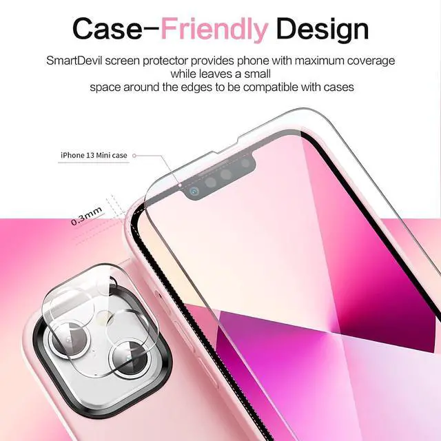 Alt view image 5 of 7 - SMARTDEVIL Screen Protector for iPhone 13 Mini 5.4 Inch, 3 Pack Tempered Glass and 2 Pack Camera Lens Protector with Easy Installation Kit