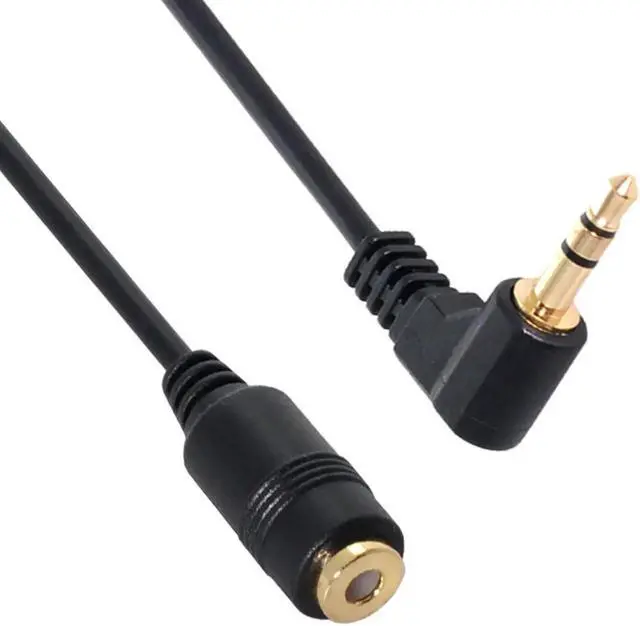 Alt view image 2 of 5 - 90 degree right angled 3.5mm 3poles Audio Stereo Male to Female Extension Cable 10cm Black RC-045