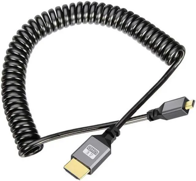 Alt view image 2 of 7 - Micro HDMI 2.0 Male to HDMI Male 4K 60hz Stretch Coiled Cable Straight Connector for HDTV Computer Laptop Monitor