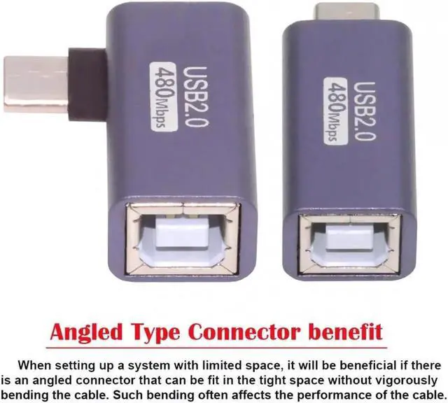 Alt view image 6 of 7 - 2pcs/lot USB 2.0 B Type Female to Type-C Male Angled & Straight Extension Adapter for Printer Phone Disk