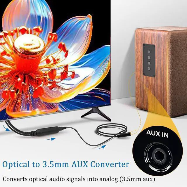 Alt view image 2 of 7 - 192KHz DAC Optical to 3.5mm Converter, Optical Audio to AUX Adapter, One Way From SPDIF to Female 3.5mm Cable Transmit TV Audio to AUX Speaker Headphone, USB Cable Must Be Powered When in Use