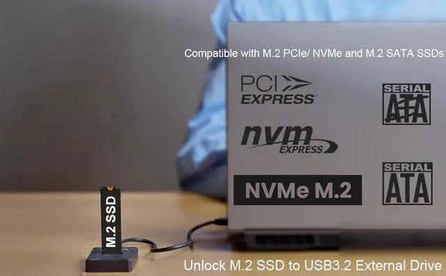 Alt view image 5 of 7 - M.2 NVMe & SATA to USB C Docking Station, M.2 SSD to USB Adapter Reader for M.2 (M Key, B+M Key) NVMe and SATA NGFF SSD Size for 2280 2260 2242 2230 22110 Enclosure