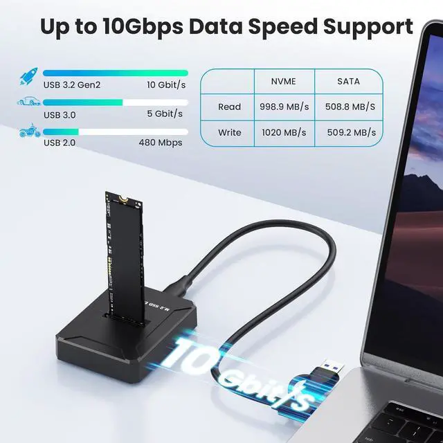 Alt view image 2 of 7 - M.2 NVMe & SATA to USB C Docking Station, M.2 SSD to USB Adapter Reader for M.2 (M Key, B+M Key) NVMe and SATA NGFF SSD Size for 2280 2260 2242 2230 22110 Enclosure