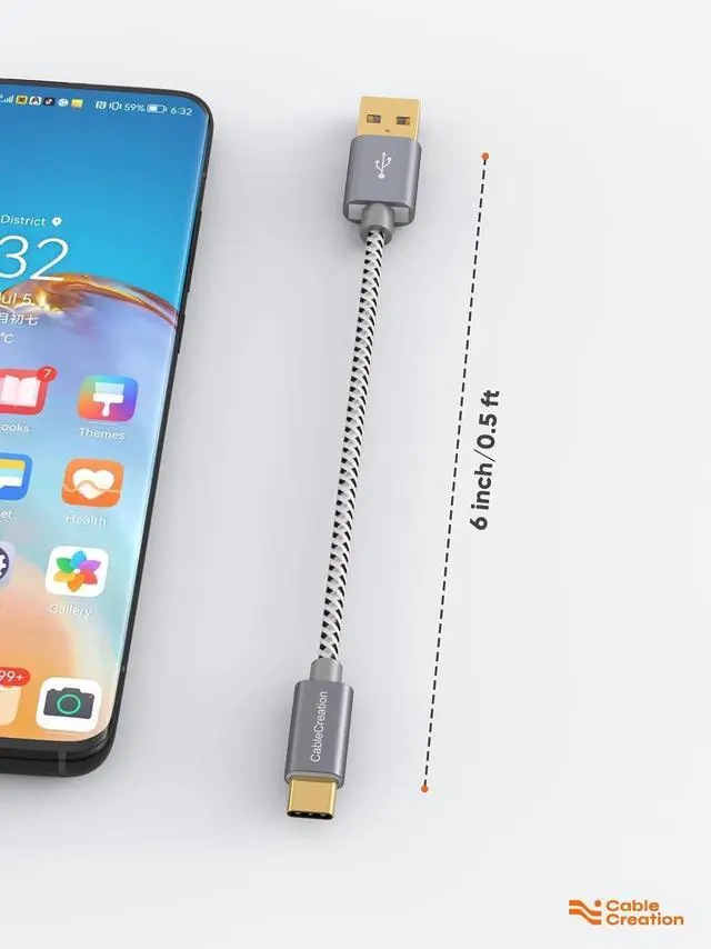 Alt view image 3 of 7 - 6 inch USB C Cable Short, USB A to USB C Fast Charging, Braided Type C Data Cord for Power Bank, Galaxy S23, iPad Pro iPad mini, iPad Pro,iPhone 15/16,Android Auto/Cellphone,CarPlay
