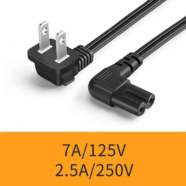 Alt view image 4 of 4 - 6 Feet 18 AWG Angled 2-Slot Non-Polarized Angle Power Cord (IEC320 C7 to Nema 1-15P), 1.8M / Black