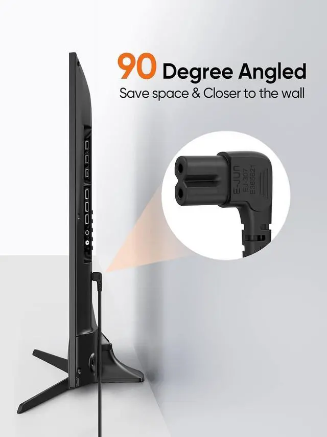 Alt view image 2 of 4 - 6 Feet 18 AWG Angled 2-Slot Non-Polarized Angle Power Cord (IEC320 C7 to Nema 1-15P), 1.8M / Black