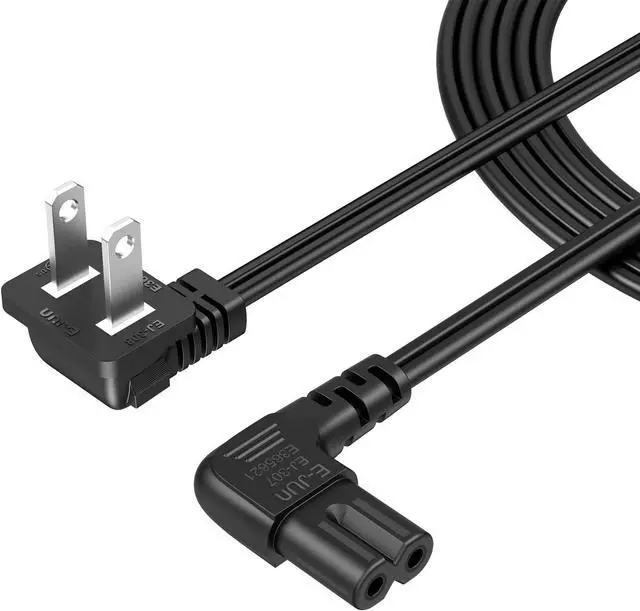 Main image of 6 Feet 18 AWG Angled 2-Slot Non-Polarized Angle Power Cord (IEC320 C7 to Nema 1-15P), 1.8M / Black
