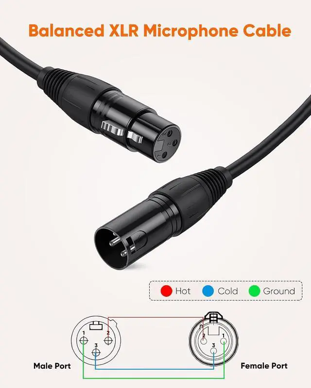 Alt view image 2 of 7 - XLR to XLR Cable 6FT, X LR Male to X LR Female Microphone Cable, Balanced 3 PIN Compatible with Shure SM Microphone, Behringer, Speaker Systems, Radio Station and More, Black