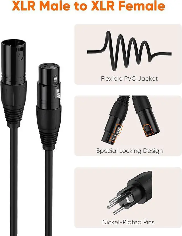 Alt view image 3 of 7 - XLR to XLR Cable 6FT, X LR Male to X LR Female Microphone Cable, Balanced 3 PIN Compatible with Shure SM Microphone, Behringer, Speaker Systems, Radio Station and More, Black