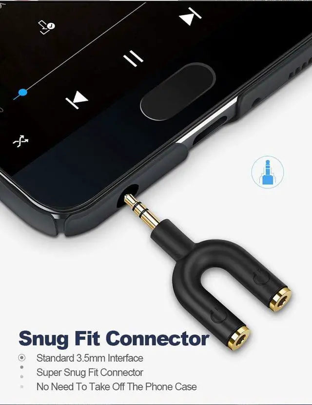 Alt view image 5 of 7 - Headphone Splitter Adapter, 3.5mm Male to 2 Port 3.5mm Female Y Jack Splitter Adaptor Compatible with Headset, Earphone, iPhone, iPad, iPod,Tablets, MP3 Players&More, Black