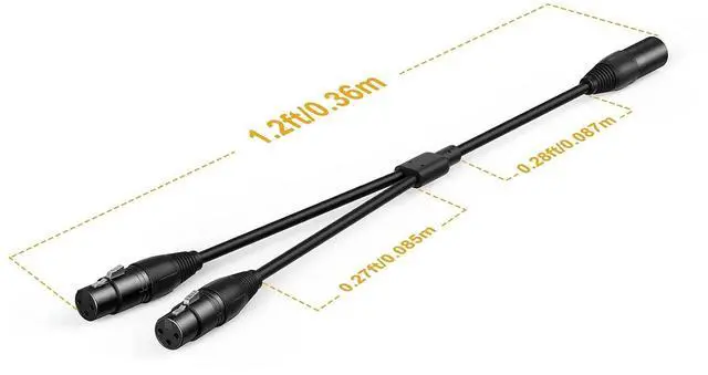 Alt view image 7 of 7 - Balanced XLR Splitter 1.0 ft, 2 X L R Female to X LR Male, 3Pin Microphone Y Cord Mic Split 1 Male to 2 Female Patch Cable,Black