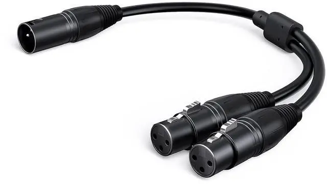 Main image of Balanced XLR Splitter 1.0 ft, 2 X L R Female to X LR Male, 3Pin Microphone Y Cord Mic Split 1 Male to 2 Female Patch Cable,Black