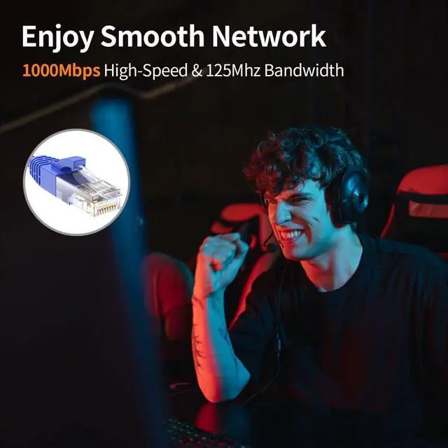 Alt view image 4 of 7 - 3 Feet (5-Pack) CAT 5e Ethernet Patch Cable, RJ45 Computer Network Cord, Cat5/Cat5e/Cat6 LAN Cable UTP 24AWG+100% Copper Wire for PC, Mac, Laptop, PS3, PS4, Xbox, 0.91m, Blue