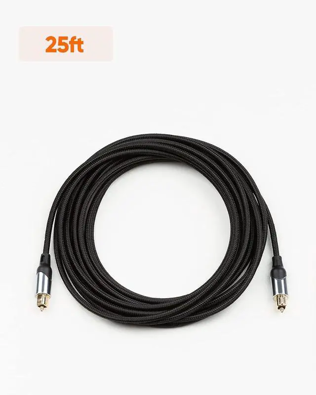 Alt view image 7 of 7 - Optical Audio Cable, 25FT Toslink Male SPDIF Cable with Nylon Braided Fiber Optic Cord for Home Theater, Sound Bar, TV, PS4, Xbox, VD/CD & More.Black & Sliver