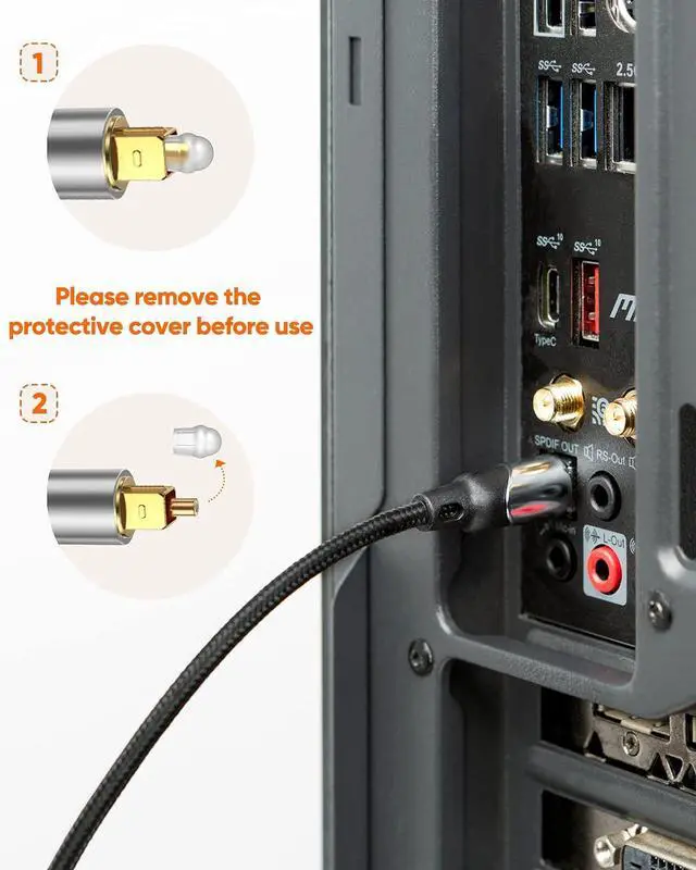 Alt view image 3 of 7 - Optical Audio Cable, 25FT Toslink Male SPDIF Cable with Nylon Braided Fiber Optic Cord for Home Theater, Sound Bar, TV, PS4, Xbox, VD/CD & More.Black & Sliver