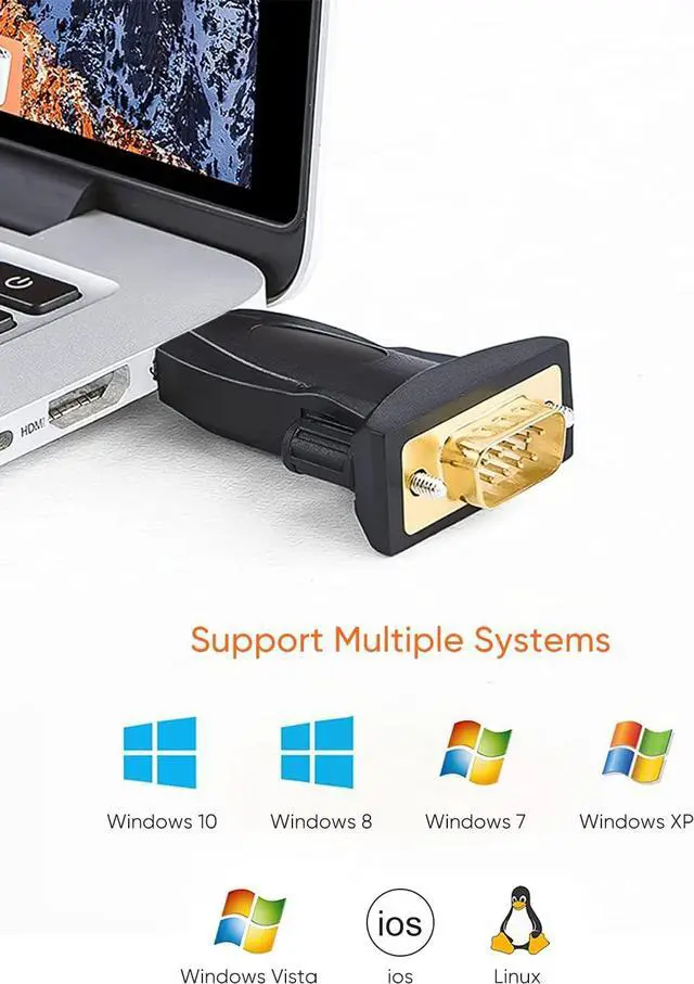 Alt view image 2 of 5 - USB to RS232 Adapter with FTDI Chipset, USB to RS232 Male DB9 Serial Converter for Cashier Register, Modem, Scanner, Industrial Machinery, CNC, Black