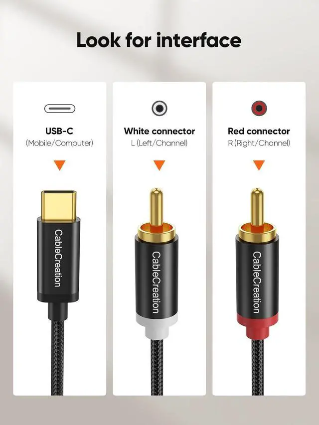 Alt view image 6 of 7 - CableCreation USB C to RCA Audio Cable 10FT, Type-C to 2 Male Y RCA Splitter, RCA to USB C for iPhone 15 Series, Tablet, Home Theater, DVD, Amplifier, Speaker, Car Stereo, Samsung Galaxy S23