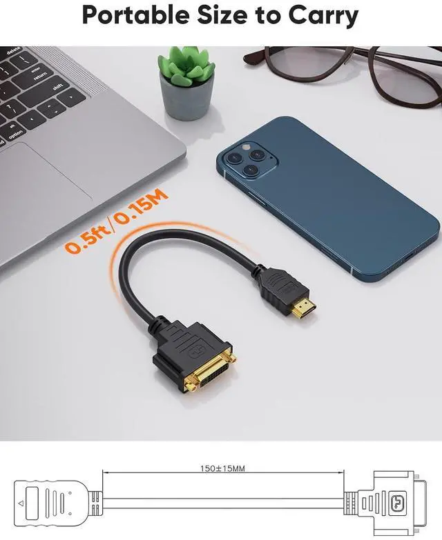 Alt view image 6 of 7 - CableCreation HDMI to DVI Short Cable 0.5ft, Bi-Directional DVI-I (24+5) Female to HDMI Male Adapter 1080P DVI to HDMI Converter Compatible with Xbox, PC, TV Box, PS5, Blue-ray, Switch