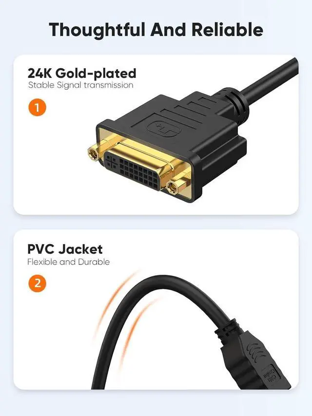 Alt view image 3 of 7 - CableCreation HDMI to DVI Short Cable 0.5ft, Bi-Directional DVI-I (24+5) Female to HDMI Male Adapter 1080P DVI to HDMI Converter Compatible with Xbox, PC, TV Box, PS5, Blue-ray, Switch