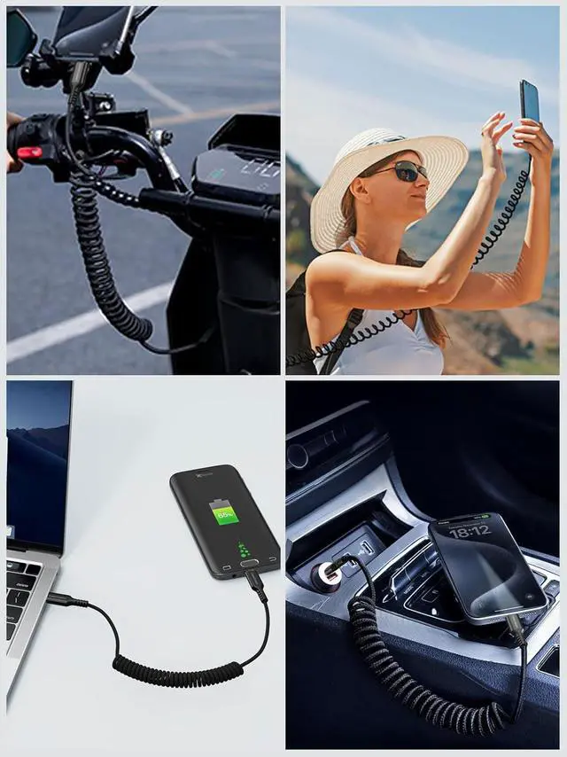 Alt view image 7 of 7 - CableCreation Coiled USB C to USB C Cable, Braided Charger Cable for CarPlay & Android Auto Compatible with iPhone 16, 15, Samsung Galaxy S24 / S23, Google Pixel, Tablet