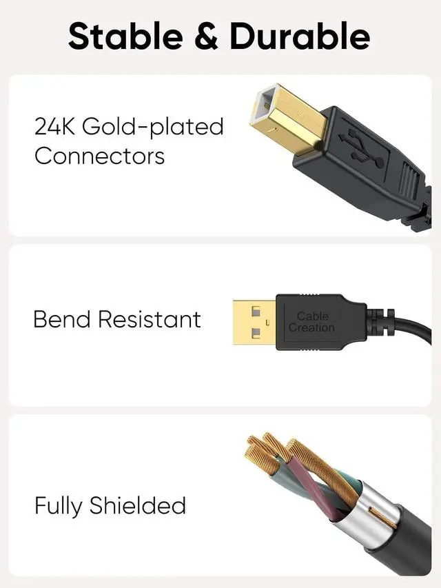 Alt view image 4 of 6 - CableCreation 10 FT USB 2.0 A to B Printer Cable - High Speed for HP, Brother, Epson, Canon, More - 3M