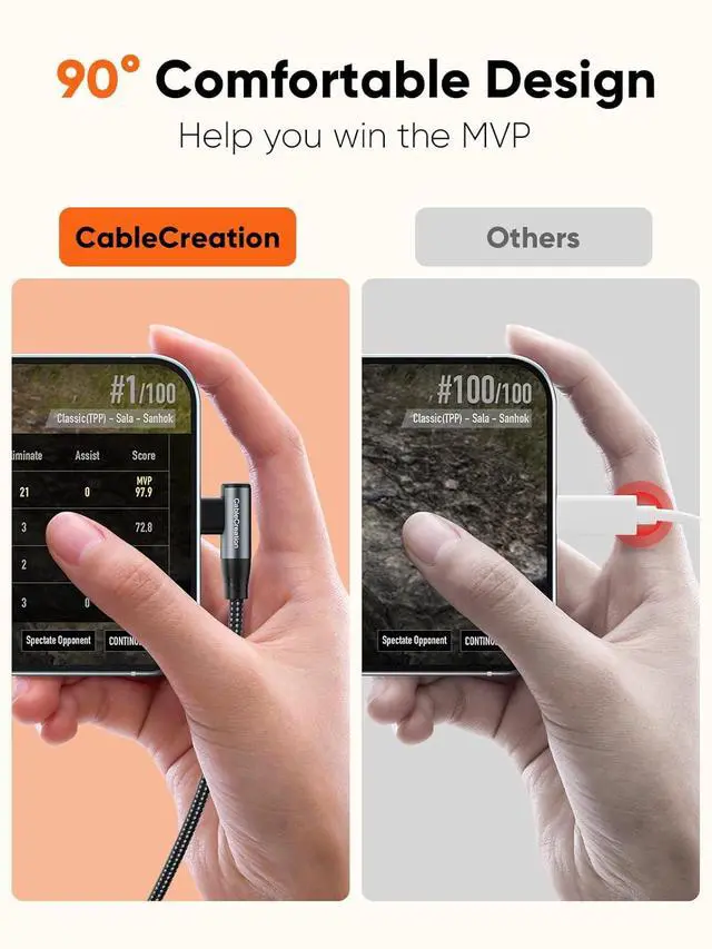 Alt view image 2 of 7 - CableCreation Short Right Angle USB C Cable 1.6FT, USB to USB C 90 Degree Nylon Braided 3A Charging Cable for Car Carplay, iPhone 15, Galaxy S24, MacBook,iPad mini 6,iPad Pro 2020, Switch