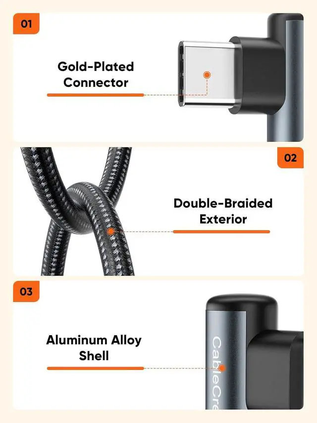 Alt view image 6 of 7 - CableCreation Short Right Angle USB C Cable 1.6FT, USB to USB C 90 Degree Nylon Braided 3A Charging Cable for Car Carplay, iPhone 15, Galaxy S24, MacBook,iPad mini 6,iPad Pro 2020, Switch