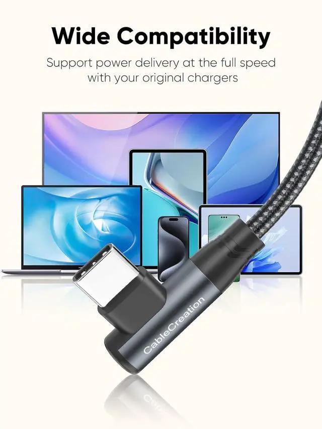 Alt view image 7 of 7 - CableCreation Short Right Angle USB C Cable 1.6FT, USB to USB C 90 Degree Nylon Braided 3A Charging Cable for Car Carplay, iPhone 15, Galaxy S24, MacBook,iPad mini 6,iPad Pro 2020, Switch