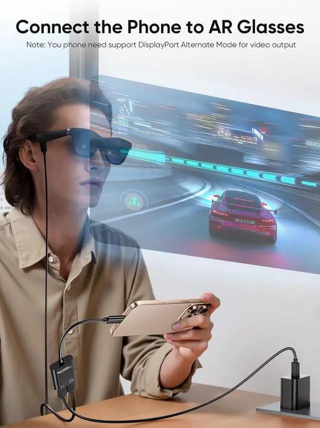 Alt view image 5 of 7 - CableCreation USB C to AR Glasses and Charging Adapter,Charge and Play,4K@60Hz/1080P@120Hz,100W Fast Charging Compatible with Steam Deck/ROG Ally/Phone15/16/Viture/Rokid/Xreal AR Glasses