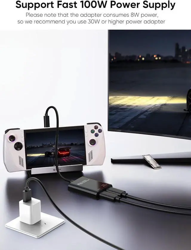 Alt view image 3 of 7 - CableCreation USB C to AR Glasses and Charging Adapter,Charge and Play,4K@60Hz/1080P@120Hz,100W Fast Charging Compatible with Steam Deck/ROG Ally/Phone15/16/Viture/Rokid/Xreal AR Glasses
