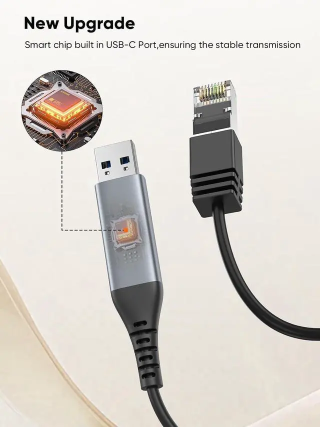 Alt view image 4 of 7 - CableCreation USB to Ethernet Cable 10FT, USB to RJ45 Internet LAN Network Cable, Gigabit Directly Connected, Compatible with Laptop, Desktop PC, Switch and More