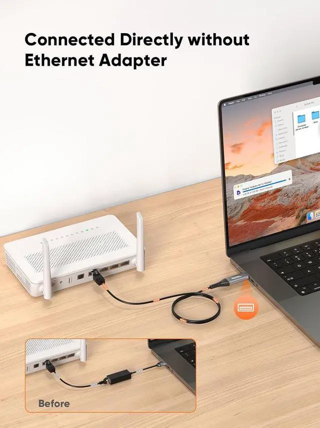 Alt view image 3 of 7 - CableCreation USB to Ethernet Cable 10FT, USB to RJ45 Internet LAN Network Cable, Gigabit Directly Connected, Compatible with Laptop, Desktop PC, Switch and More