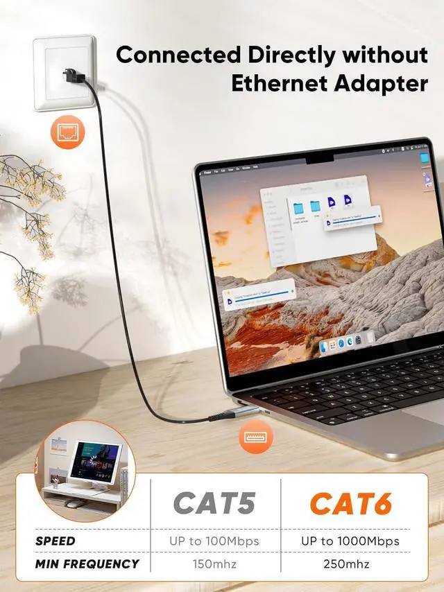 Alt view image 2 of 7 - CableCreation USB to Ethernet Cable 10FT, USB to RJ45 Internet LAN Network Cable, Gigabit Directly Connected, Compatible with Laptop, Desktop PC, Switch and More