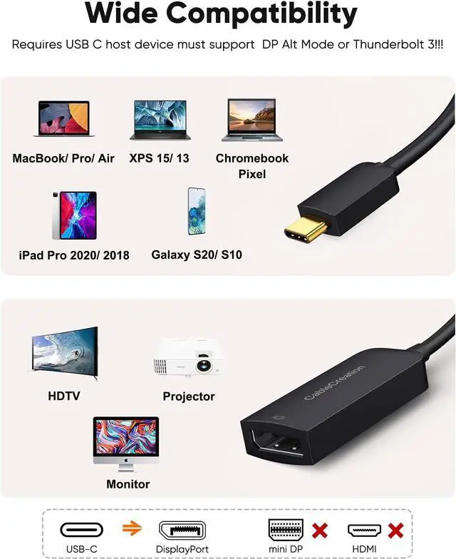Alt view image 5 of 7 - CableCreation 8K USB C to DisplayPort Adapter, 40G Type C to Display Port,USB-C to DP 1.4 [8K@60Hz, 4K@144Hz] HDR, Thunderbolt 4/3 Compatible with Valve Index, MacBook, iPhone 15, XPS, Oculus Rift S