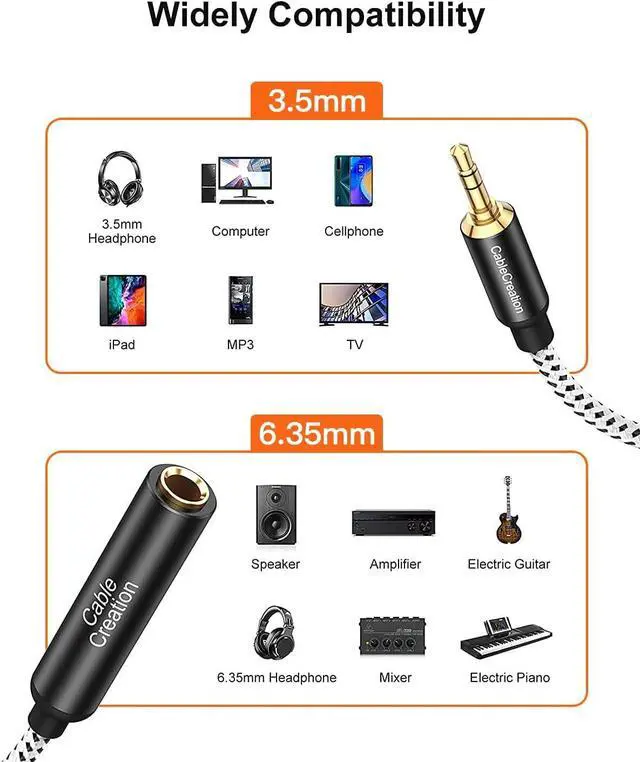 Alt view image 7 of 7 - CableCreation 1/4 to 1/8 Headphone Aux Adapter 0.3m, TRS 6.35mm to 3.5mm Audio Adapter Cable for Amplifier, Guitar, Headphone, Home Theater Devices, Laptop, PCs, Phone